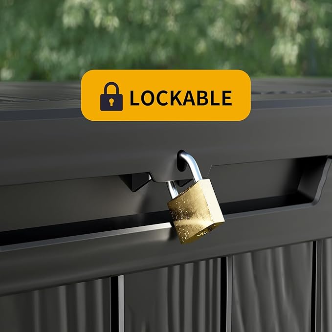 ROJIK Outdoor Storage Housing Deck Box - Waterproof Patio Furniture, Garden Tools, Cushions, Pool Accessories Storage Bench with Lockable Lid and Side Handles (Black 80 Gal) - Image 3