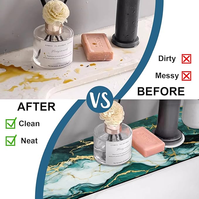Green Marble Sink Splash Guard Faucet Mat Liquid Gold Marble Super Absorbent - Image 6