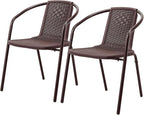 VINGLI PE Rattan Outdoor Dining Chairs Set of 2, Plastic Stackable Patio Chairs for Indoor, Porch, Restaurant, Garden, Brown by VINGLI