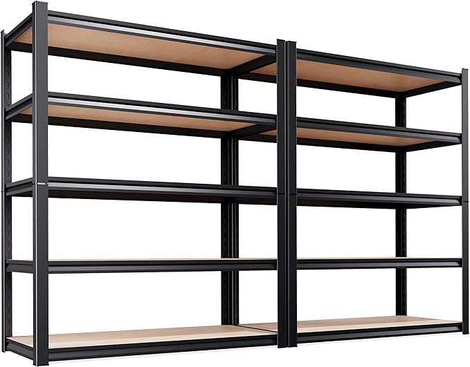 AOARGG Set of 2 Garage Shelving Heavy Duty Storage Shelves, Metal Adjustable Shelving Unit, Utility Garage Organizer Shelf for Basement, Pantry, Kitchen, Warehouse, 19.7" Dx45.6 Wx78 H, Black by Unknown
