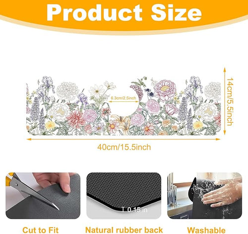 2 Pack Butterfly Floral Sink Splash Guard Faucet Mat Rose Lily Tulip Peony - Image 2