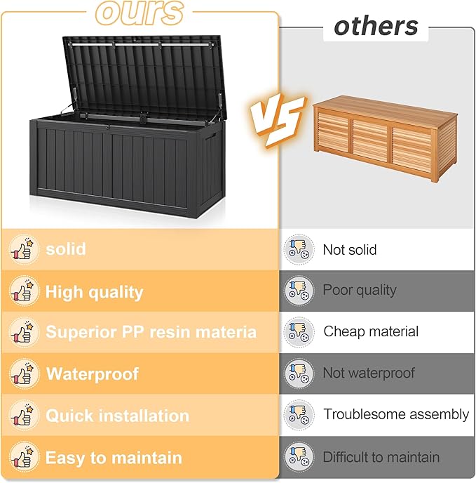 Outdoor Storage Box, Resin Deck Boxes Indoor and outdoor, Waterproof Storage Box Lockable Lid (Black, 120 Gallon) - Image 3