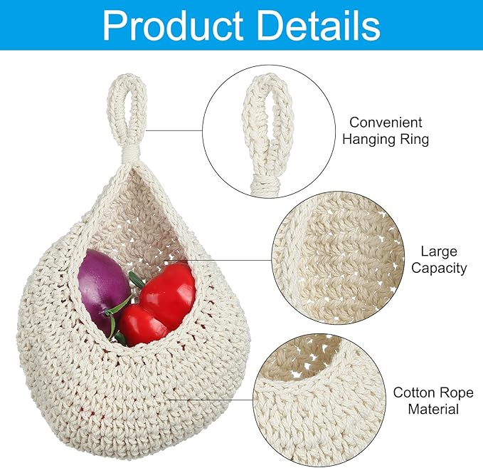 PATIKIL Hanging Fruit Baskets for Kitchen, Medium Size Teardrop Home Decor - Image 4