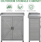 Outdoor Storage Cabinet & Potting Bench Table with Metal Top, Wooden Patio Furniture, Garden Workstation (Classic Grey, 39x31.5x17in) - Image 4