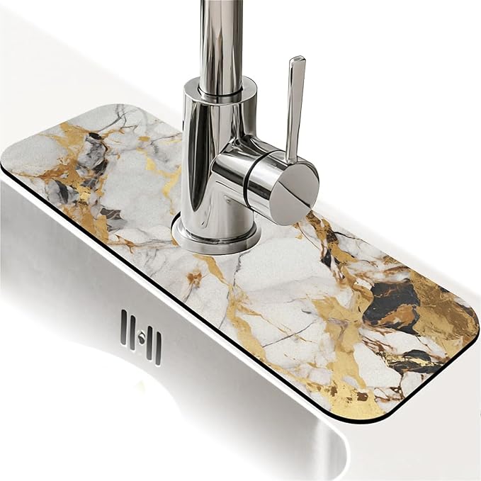 Kitchen Sink Splash Guard，Abstract marble gold Faucet Mat Sink Gadgets-Super by ZHUZHISHAN