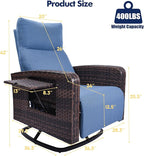 Outdoor Recliner Chair, Wicker Patio Recliners with Adjustable Backrest and Extended Foot Rest, Reclining Patio Chairs with Flip Table & Removable Cushion Cover for Porch - Image 2