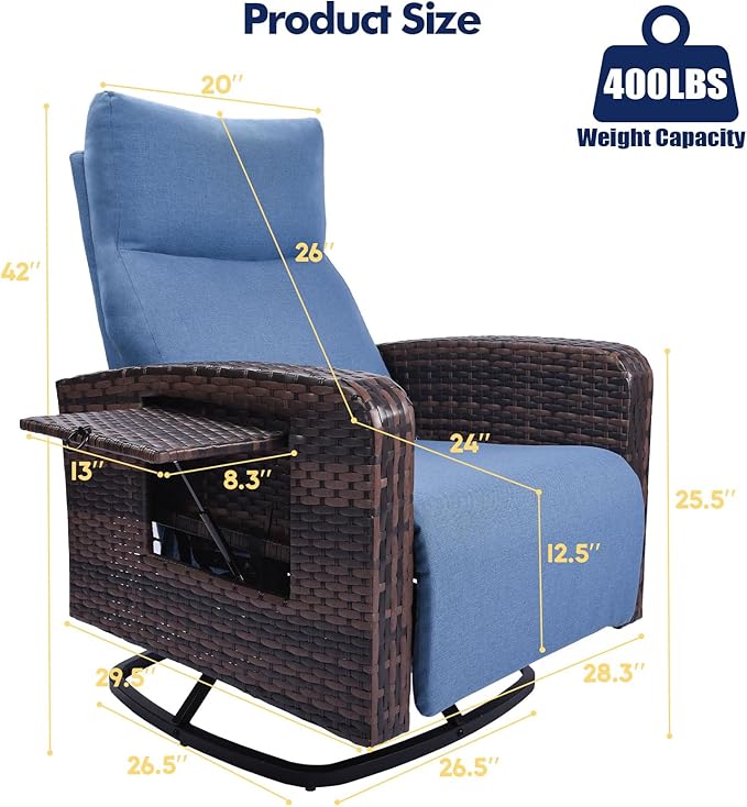 Outdoor Recliner Chair Set of 2, Wicker Patio Recliners with Adjustable Backrest and Extended Foot Rest, Reclining Patio Chairs with Flip Table & Removable Cushion Cover for Porch - Image 2
