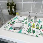 Green Trees Dish Drying Mat for Kitchen Counter Holiday Super Absorbent - Image 6