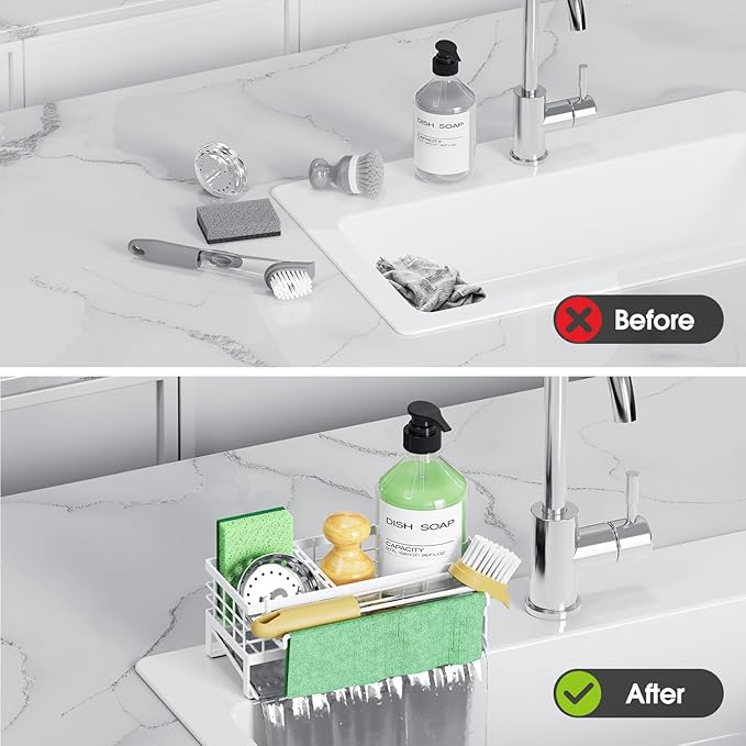 Self-Draining Kitchen Sink Caddy, Rustproof Non-Slip Sponge Holder - Image 7