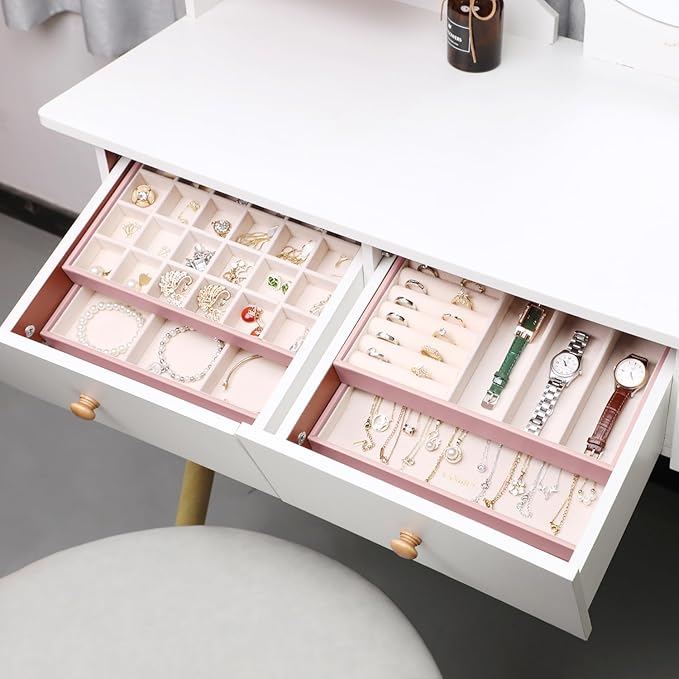 LANDICI Stackable Jewelry Organizer Trays 4 Set, PU Leather Jewelry Organizer - Image 4