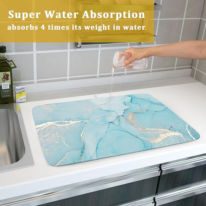 Teal Blue Marble Dish Drying Mat - Image 7