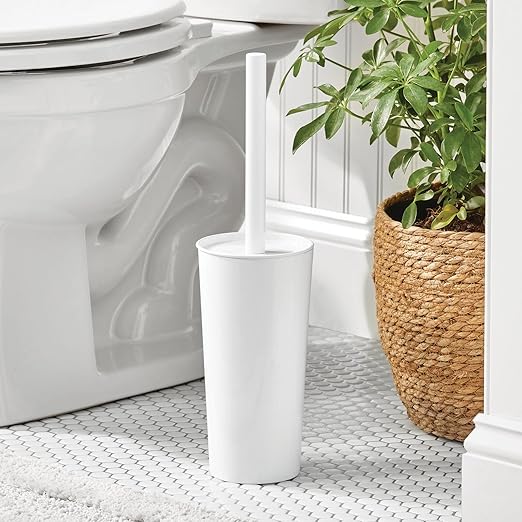 mDesign Metal Freestanding Slim Toilet Bowl Brush and Holder + Rectangle Narrow - Image 3