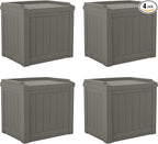 Suncast 22 Gallon Indoor or Outdoor Backyard Patio Small Storage Deck Box with Attractive Bench Seat and Reinforced Lid, Stone (4 Pack) by Suncast