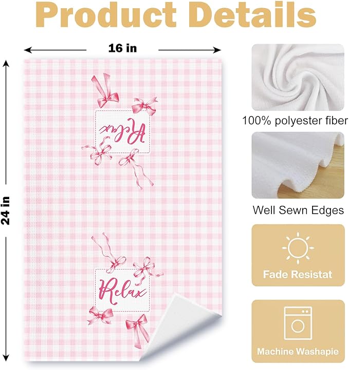 Coquette Pink Bow Checkered Decorative Towels - Image 6