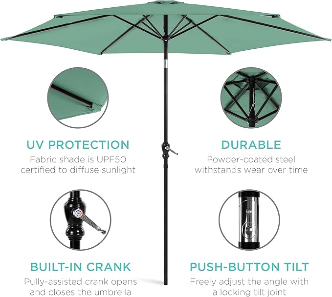 Best Choice Products 10ft Outdoor Table Compatible Steel Polyester Market Patio Umbrella w/Crank and Easy Push Button Tilt - Image 5