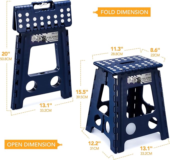 Delxo 16 Inch Folding Step Stool,Foldable Stool for Adults,Portable Collapsible Plastic Stepstool,Non Slip Folding Stools for Kitchen Bathroom Bedroom Up to 400LBS,(Royal Blue 1PC) - Image 5