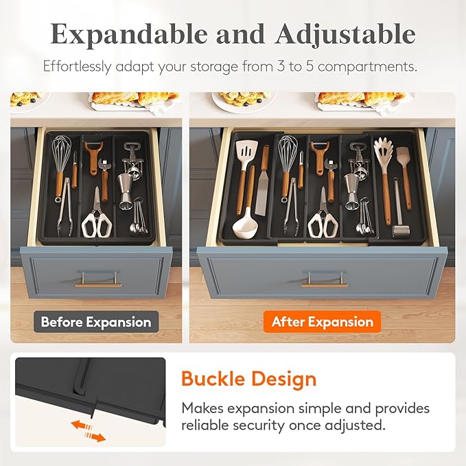 Lifewit Utensil Organizer for Kitchen Drawers, Expandable Cooking Utensil Tray - Image 4