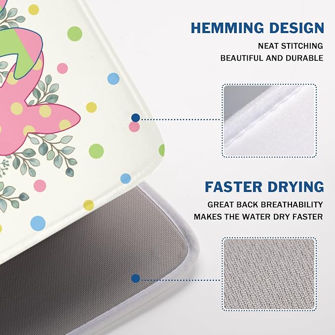 Easter Bunny Dish Drying Mat for Kitchen Counter Cute Rabbit Colorful Polka - Image 4