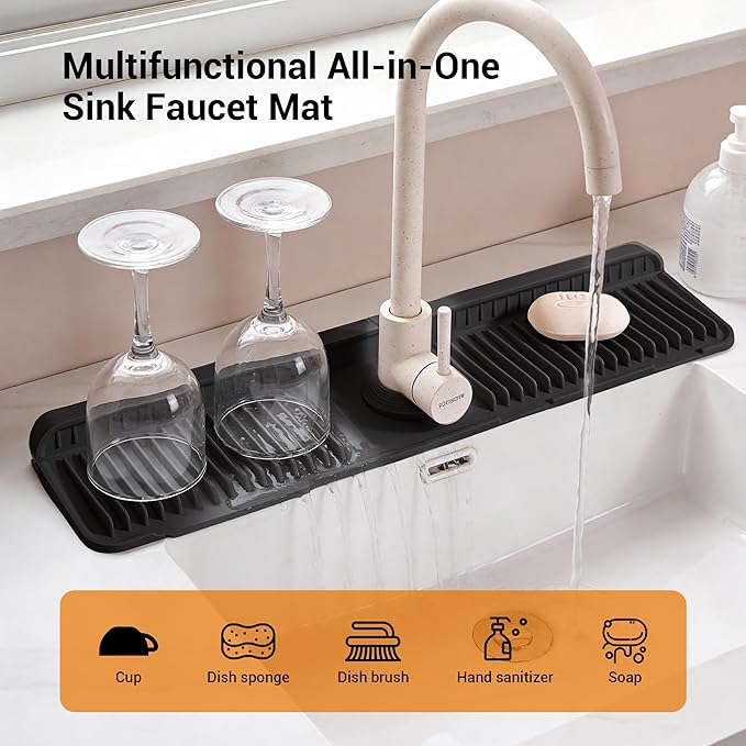 Faucet Mat for Kitchen Sink, Snap-On Design & 7°slope Fast Drain, Folding Sink - Image 2