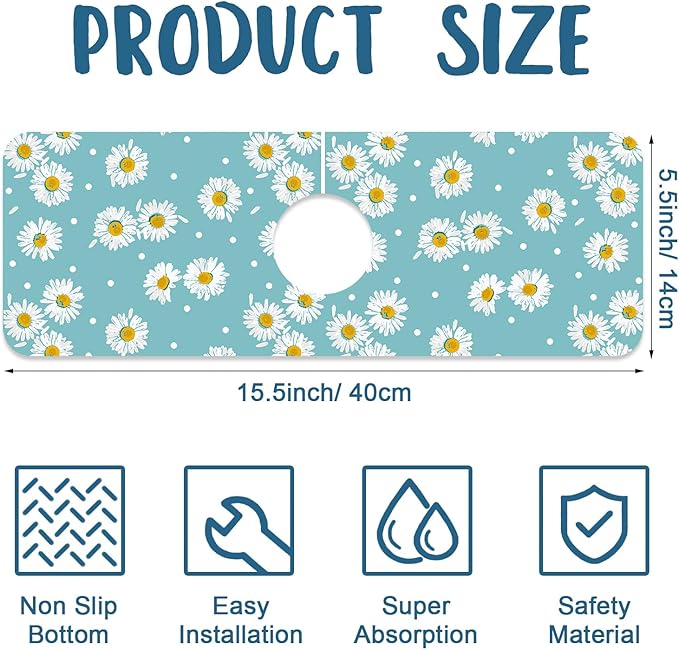 Cute Daisy Sink Faucet Absorbing Mat White Daisies Super Absorbent Fast Drying - Image 2