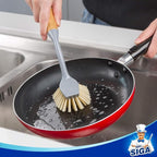 MR.SIGA Dish Brush with Long Bamboo Handle Built-in Scraper, Scrub Brush - Image 3