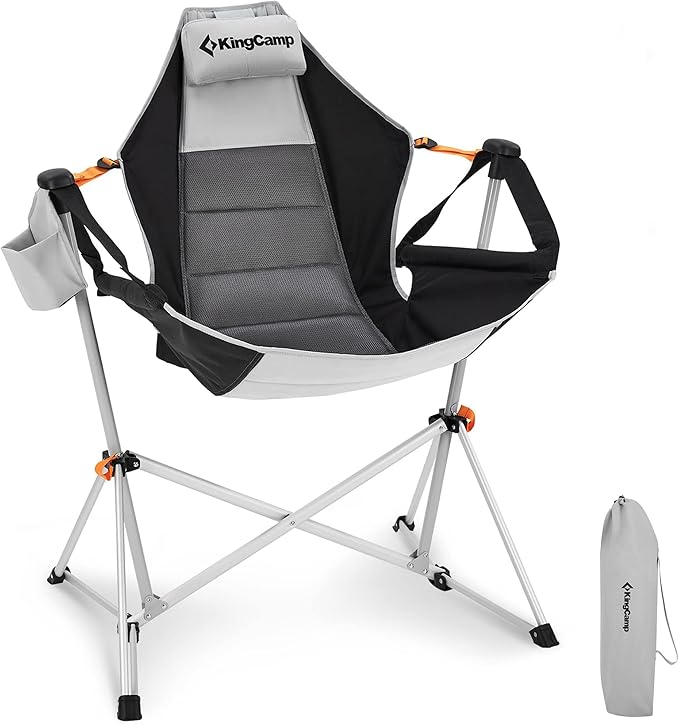 KingCamp Hammock Chair with Footrest – Heavy Duty Swinging Rocking Camping Chairs for Adults up to 400lbs, Folding Portable Oversized Rocker with Cup Holder & Pillow for Outdoor Beach Lawn RV Sports by KingCamp