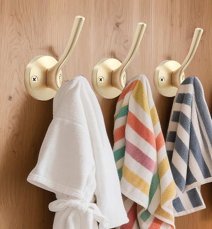 Gold Coat Hooks for Wall, 3 Pack Towel Hook Heavy Duty Metal Double Bath Robe - Image 5