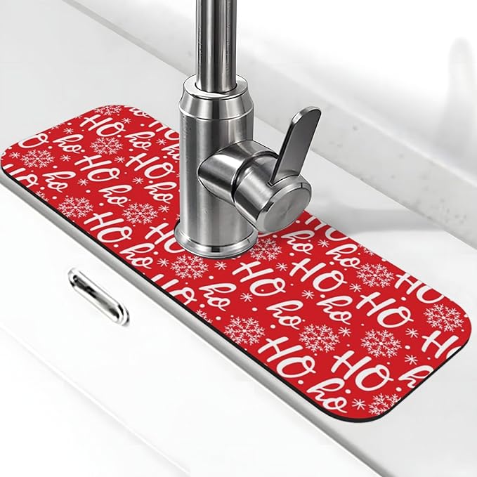 Christmas Snowflake Ho Red Buffalo Plaid Kitchen Sink Splash Guard Faucet Mat 1 by WILL+BUDXEG