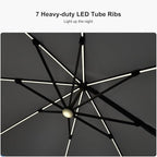 PURPLE LEAF 10 Feet Patio Umbrella with Base Outdoor Cantilever Solar Powered LED Square Umbrella Aluminum Offset Umbrella with 360-degree Rotation for Garden Deck Pool Patio Light Grey - Image 5