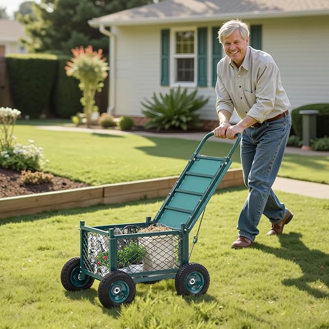 VEVOR Rolling Garden Cart with Seat, Metal Rolling Garden Work Seat with Wheels, Supports up to 400 LBS, Heavy Duty Gardening Cart Scooter, Outdoor Wagon & Stool on Wheels for Lawn, Patio, Backyard - Image 8