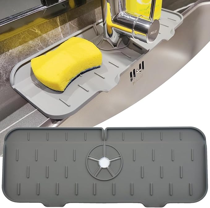 Kitchen Faucet Sink Splash Guard, Silicone Water Catcher Mat – Sink Draining by Gosmol
