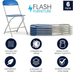 Flash Furniture Hercules Series Plastic Folding Chair - Blue - 6 Pack 650LB Weight Capacity Comfortable Event Chair-Lightweight Folding Chair - Image 3