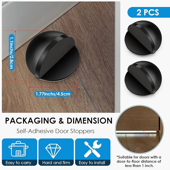 2 Pcs Self Adhesive Door Stoppers, Stainless Steel Floor Door Stop Wall - Image 2