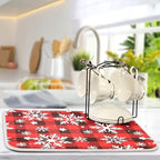 Snowflakes Christmas Checkered Plaid Dish Drying Mat - Image 5