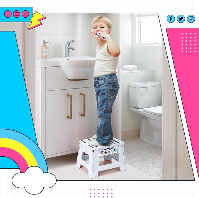 Delxo 9 Inch Folding Step Stool,White Step Stools for Kids Foldable,Portable Collapsible Step Stool with Handle, Folding Stool for Kitchen Bathroom,Bedroom,Garden - Image 8