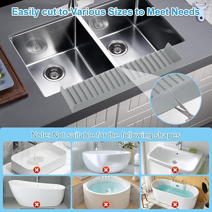 Silicone Faucet Splash Guard 4" x 14", Faucet Water Catcher Mat, Longer - Image 3
