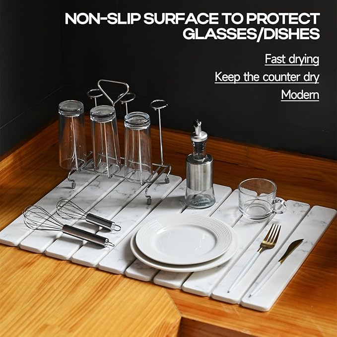 Large Stone Drying Mat for Kitchen Counter, Quick Drying Mat, Glasses and - Image 2