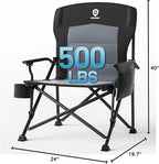 EVER ADVANCED Oversized Folding Camping Chair for Adults, Heavy Duty Lawn Chair with Side Pockets, Portable Collapsible Quad Chair for Outside, Support Up to 500lbs, Black - Image 3