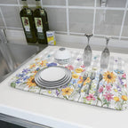 Giwawa Spring Floral Dish Drying Mat, Summer Flower Grey Buffalo Plaids Dish - Image 6
