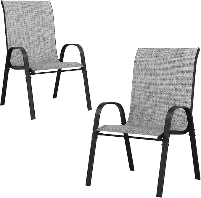 UDPATIO Patio Chairs Set of 2, Stackable Outdoor Dining Chairs with High Back, Breathable Textilene Fabric Outdoor Chair All Weather, 350LBS Capacity for Garden, Backyard (Light Grey) by UDPATIO