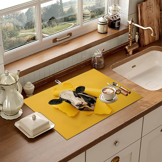 Milk Cow Dish Drying Mat for Kitchen Counter Microfiber Absorbent Dish Kitchen - Image 6