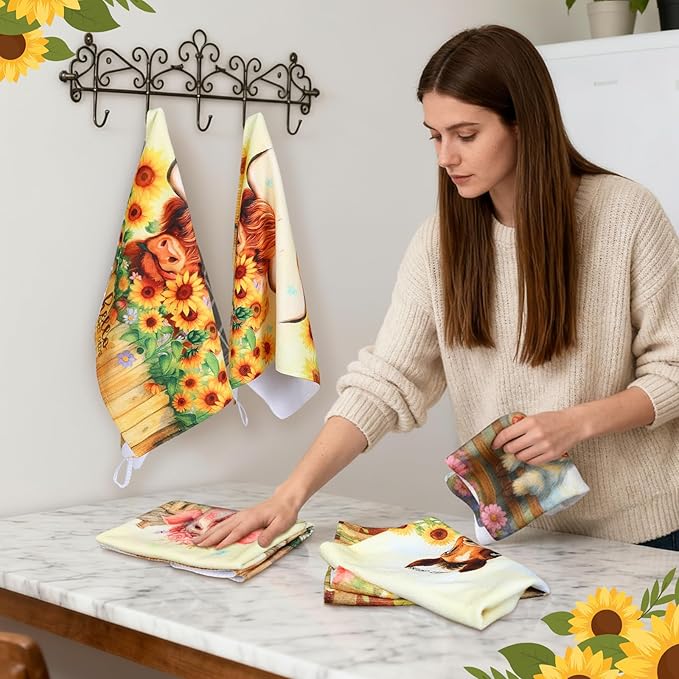 Breling Set of 6 Farmhouse Animal Kitchen Towels Funny Dish Towel Bathroom - Image 4