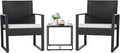 Flamaker 3 Pieces Patio Furniture Outdoor Wicker Modern Rattan Chair Conversation Sets with Coffee Table for Yard, Bistro(White) by Flamaker
