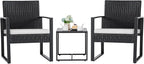 Flamaker 3 Pieces Patio Furniture Outdoor Wicker Modern Rattan Chair Conversation Sets with Coffee Table for Yard, Bistro(White) by Flamaker