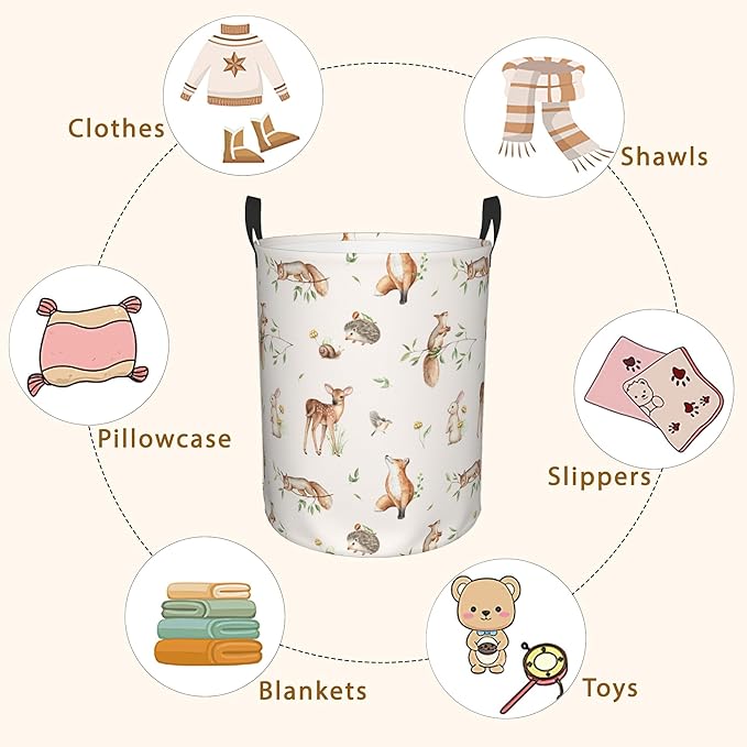Deer Hedgehog Fox Bunny Squirrel Forest Laundry Basket, Waterproof Foldable - Image 7