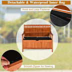Tangkula Outdoor Wood Storage Bench Deck Box, Entryway Porch Storage Bench with Inner Removable Dust-Proof Lining & Portable Handles, Eucalyptus Wood Loveseat for Garden, Lawn, Balcony & Yard - Image 5