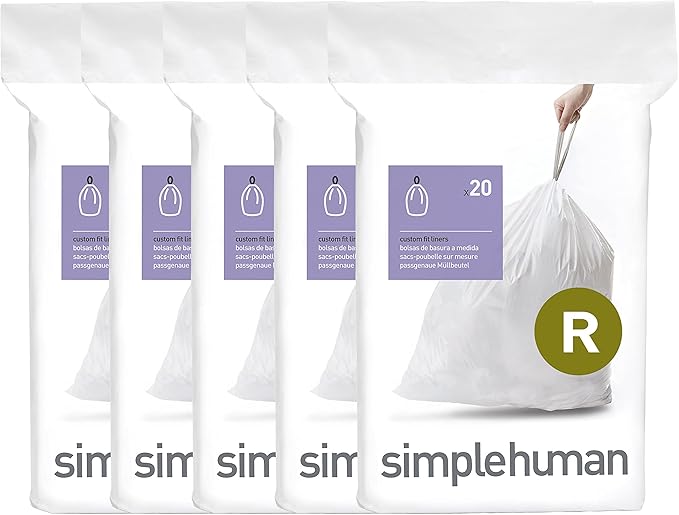 simplehuman Code R 100 Count, Dispenser Pack Custom Fit Liners, Drawstring by Simplehuman