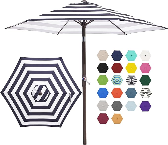 JEAREY 7.5FT Patio Umbrella Outdoor Market Umbrella with 6 Sturdy Ribs, Push Button Tilt/Crank Table Umbrella for Garden, Deck, Backyard and Pool, Black & White Stripe by JEAREYOutdoorsCollection