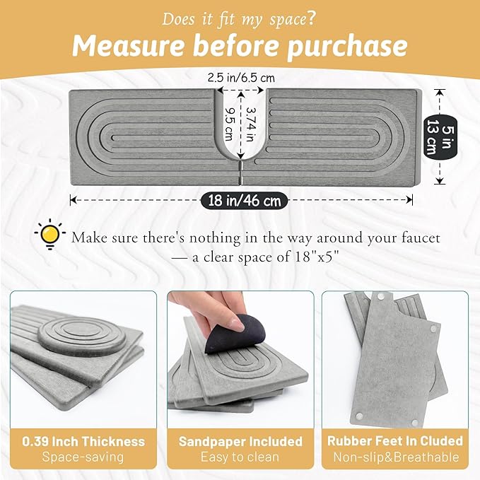 Stone Faucet Mat For Kitchen Sink, Super Absorbent, Sink Stone Quick Dry Around - Image 2