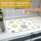 Winter Dish Drying Mat for Kitchen Counter Blue Golden Snowflake Holiday Xmas - Image 7
